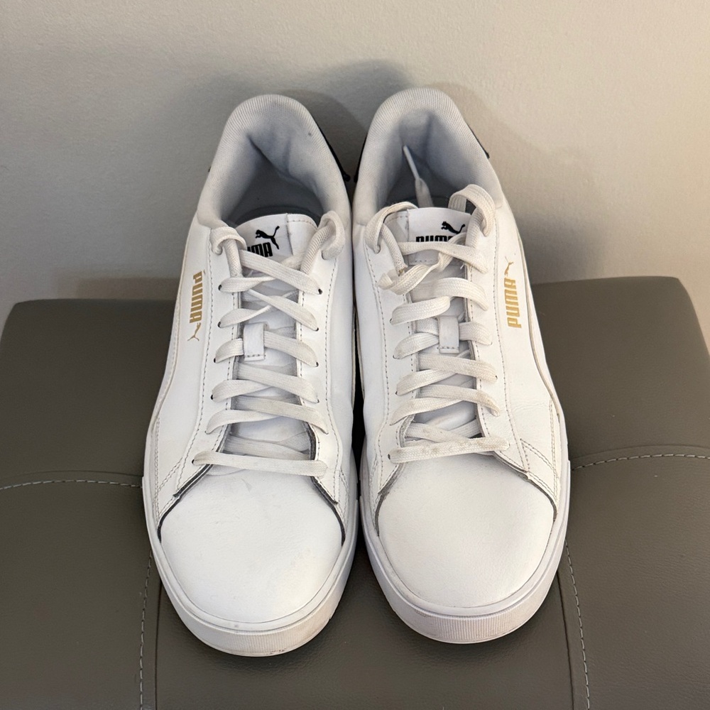 Puma White Leather Low-Top Sneakers with Gold Logo